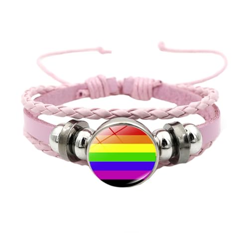 HIJONES Unisex Edelstahl Regenbogen LGBT Stolzflagge Armband Handgemacht PU Leder Geflochtenes Wickelarmband Armband Schmuck Rosa Stil 3 von HIJONES