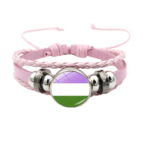 HIJONES Unisex Edelstahl Regenbogen LGBT Stolzflagge Armband Handgemacht PU Leder Geflochtenes Wickelarmband Armband Schmuck Rosa Stil 4 von HIJONES