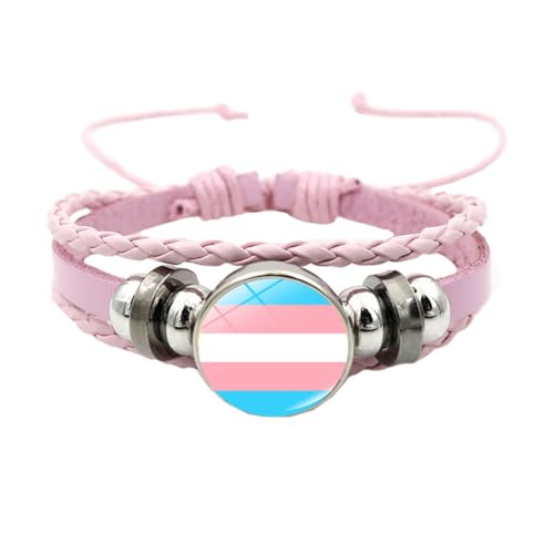 HIJONES Unisex Edelstahl Regenbogen LGBT Stolzflagge Armband Handgemacht PU Leder Geflochtenes Wickelarmband Armband Schmuck Rosa Stil 5 von HIJONES