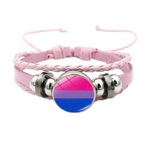HIJONES Unisex Edelstahl Regenbogen LGBT Stolzflagge Armband Handgemacht PU Leder Geflochtenes Wickelarmband Armband Schmuck Rosa Stil 6 von HIJONES