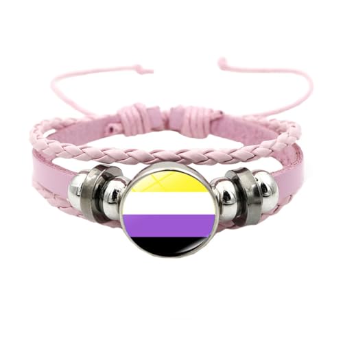 HIJONES Unisex Edelstahl Regenbogen LGBT Stolzflagge Armband Handgemacht PU Leder Geflochtenes Wickelarmband Armband Schmuck Rosa Stil 7 von HIJONES