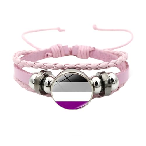 HIJONES Unisex Edelstahl Regenbogen LGBT Stolzflagge Armband Handgemacht PU Leder Geflochtenes Wickelarmband Armband Schmuck Rosa Stil 9 von HIJONES