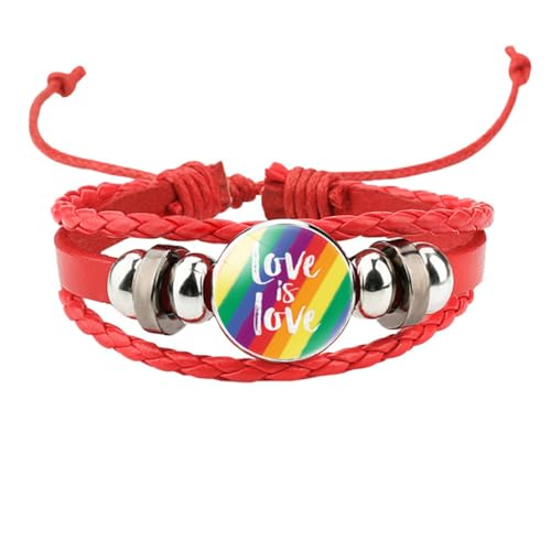 HIJONES Unisex Edelstahl Regenbogen LGBT Stolzflagge Armband Handgemacht PU Leder Geflochtenes Wickelarmband Armband Schmuck Rot Stil 10 von HIJONES
