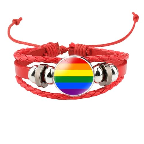 HIJONES Unisex Edelstahl Regenbogen LGBT Stolzflagge Armband Handgemacht PU Leder Geflochtenes Wickelarmband Armband Schmuck Rot Stil 11 von HIJONES