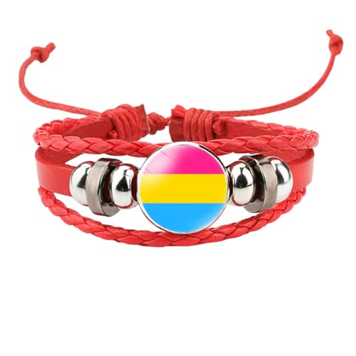 HIJONES Unisex Edelstahl Regenbogen LGBT Stolzflagge Armband Handgemacht PU Leder Geflochtenes Wickelarmband Armband Schmuck Rot Stil 2 von HIJONES