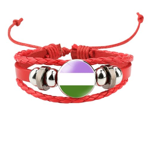 HIJONES Unisex Edelstahl Regenbogen LGBT Stolzflagge Armband Handgemacht PU Leder Geflochtenes Wickelarmband Armband Schmuck Rot Stil 3 von HIJONES