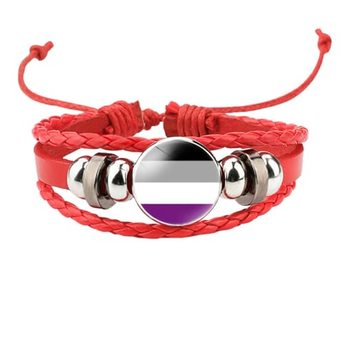 HIJONES Unisex Edelstahl Regenbogen LGBT Stolzflagge Armband Handgemacht PU Leder Geflochtenes Wickelarmband Armband Schmuck Rot Stil 4 von HIJONES