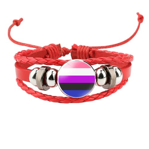 HIJONES Unisex Edelstahl Regenbogen LGBT Stolzflagge Armband Handgemacht PU Leder Geflochtenes Wickelarmband Armband Schmuck Rot Stil 5 von HIJONES