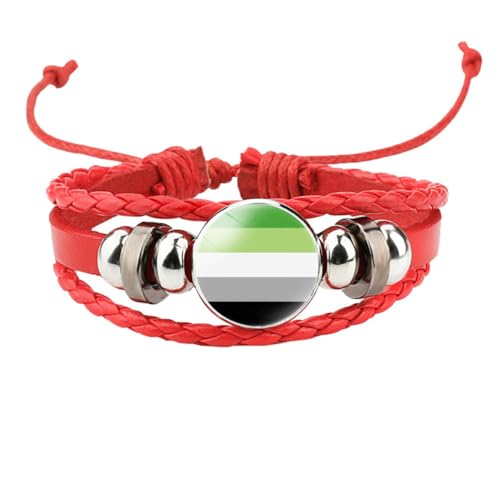 HIJONES Unisex Edelstahl Regenbogen LGBT Stolzflagge Armband Handgemacht PU Leder Geflochtenes Wickelarmband Armband Schmuck Rot Stil 6 von HIJONES