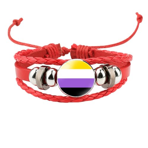 HIJONES Unisex Edelstahl Regenbogen LGBT Stolzflagge Armband Handgemacht PU Leder Geflochtenes Wickelarmband Armband Schmuck Rot Stil 7 von HIJONES