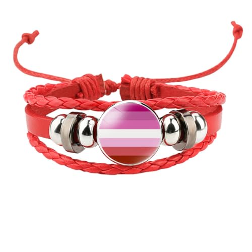 HIJONES Unisex Edelstahl Regenbogen LGBT Stolzflagge Armband Handgemacht PU Leder Geflochtenes Wickelarmband Armband Schmuck Rot Stil 8 von HIJONES