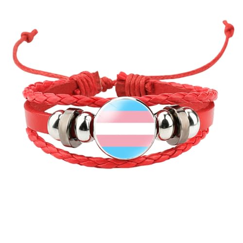 HIJONES Unisex Edelstahl Regenbogen LGBT Stolzflagge Armband Handgemacht PU Leder Geflochtenes Wickelarmband Armband Schmuck Rot Stil 9 von HIJONES