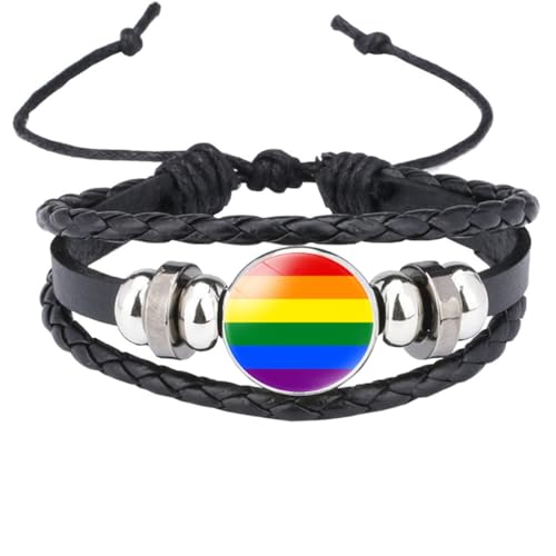 HIJONES Unisex Edelstahl Regenbogen LGBT Stolzflagge Armband Handgemacht PU Leder Geflochtenes Wickelarmband Armband Schmuck Schwarz Stil 1 von HIJONES