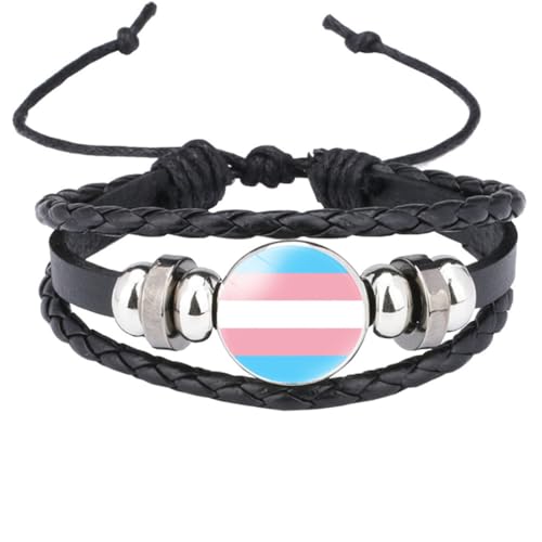 HIJONES Unisex Edelstahl Regenbogen LGBT Stolzflagge Armband Handgemacht PU Leder Geflochtenes Wickelarmband Armband Schmuck Schwarz Stil 10 von HIJONES
