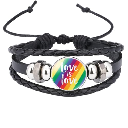 HIJONES Unisex Edelstahl Regenbogen LGBT Stolzflagge Armband Handgemacht PU Leder Geflochtenes Wickelarmband Armband Schmuck Schwarz Stil 11 von HIJONES