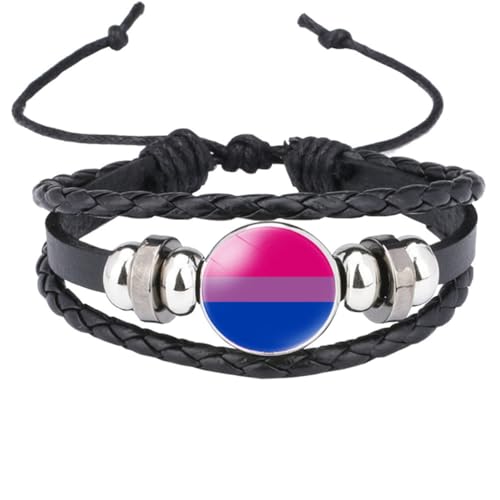 HIJONES Unisex Edelstahl Regenbogen LGBT Stolzflagge Armband Handgemacht PU Leder Geflochtenes Wickelarmband Armband Schmuck Schwarz Stil 2 von HIJONES