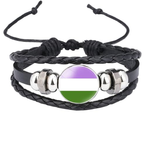 HIJONES Unisex Edelstahl Regenbogen LGBT Stolzflagge Armband Handgemacht PU Leder Geflochtenes Wickelarmband Armband Schmuck Schwarz Stil 4 von HIJONES