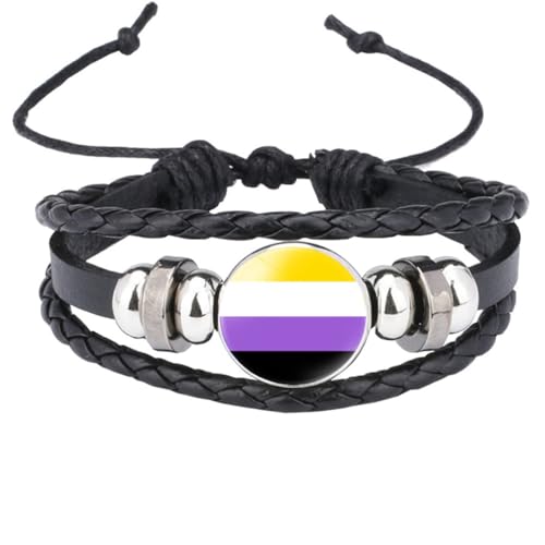 HIJONES Unisex Edelstahl Regenbogen LGBT Stolzflagge Armband Handgemacht PU Leder Geflochtenes Wickelarmband Armband Schmuck Schwarz Stil 8 von HIJONES