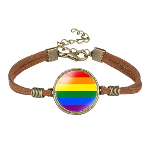 HIJONES Unisex Edelstahl Trendy Regenbogenflaggenarmband Verstellbar Gay LGBT Pride PU Leder Hand SchmuckStil 1 von HIJONES
