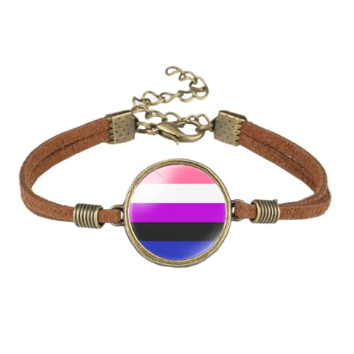 HIJONES Unisex Edelstahl Trendy Regenbogenflaggenarmband Verstellbar Gay LGBT Pride PU Leder Hand SchmuckStil 6 von HIJONES