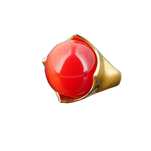 HIJONES Unisex Großer Ring In Edelsteinform aus Rostfreier Stahl Königlicher Stil-Schmuck Orange Rot Edelstein Gold Größe 57 (18.1) von HIJONES