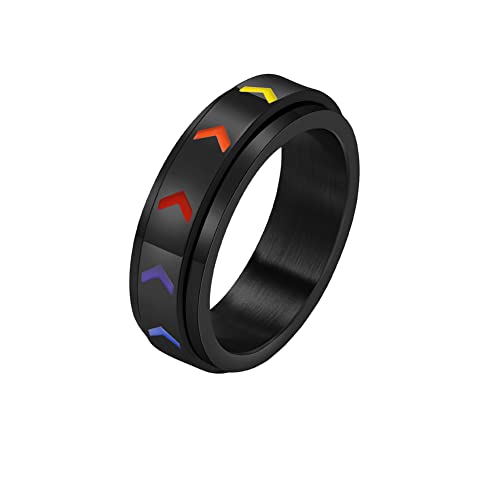 HIJONES Unisex Regenbogen Drehbarer Ring aus Rostfreier Stahl Gay Lesbians Pride Jewelry LGBT-Angst Für Männer Und Frauen Schwarz Größe 54 (17.2) von HIJONES