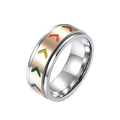 HIJONES Unisex Regenbogen Drehbarer Ring aus Rostfreier Stahl Homosexuell Lesben Stolz Schmuck LGBT Angst Für Männer Frauen 8Mm Roségold Größe 62 (19.7) von HIJONES