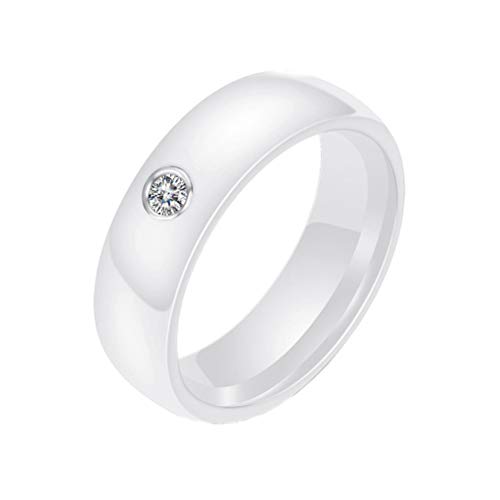 HIJONES Unisex Weiß 6mm Breit Einfach Keramik Paar Ringe für Männer Frauen mit Weiß Kubikzircon Hochzeit Verlobungsband Größe 60 von HIJONES