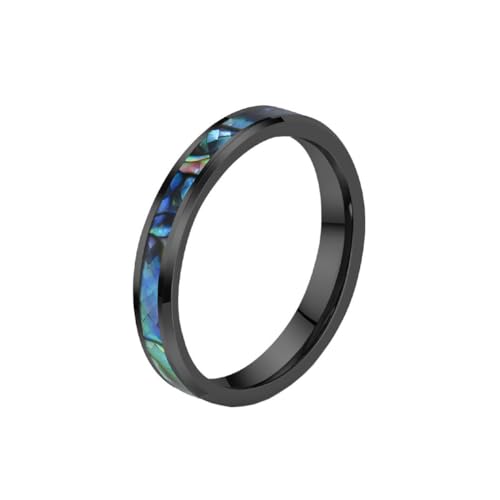 HIJONES Unisex Wolfram Stahl Abalone Muschel Opal Galaxie Fragment Inlay Paar Ring Gebogen Glänzend Hochzeit Finger Schmuck 4MMSchwarz Größe 65 (20.7) von HIJONES