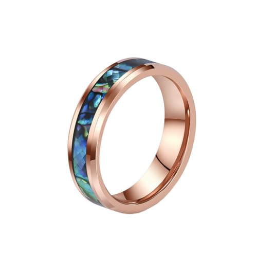 HIJONES Unisex Wolfram Stahl Abalone Muschel Opal Galaxie Fragment Inlay Paar Ring Gebogen Glänzend Hochzeit Finger Schmuck 6MM Roségold Größe 68 (21.6) von HIJONES