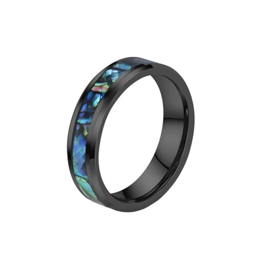 HIJONES Unisex Wolfram Stahl Abalone Muschel Opal Galaxie Fragment Inlay Paar Ring Gebogen Glänzend Hochzeit Finger Schmuck 6MMSchwarz Größe 60 (19.1) von HIJONES