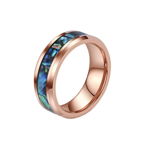 HIJONES Unisex Wolfram Stahl Abalone Muschel Opal Galaxie Fragment Inlay Paar Ring Gebogen Glänzend Hochzeit Finger Schmuck 8MM Roségold Größe 52 (16.6) von HIJONES