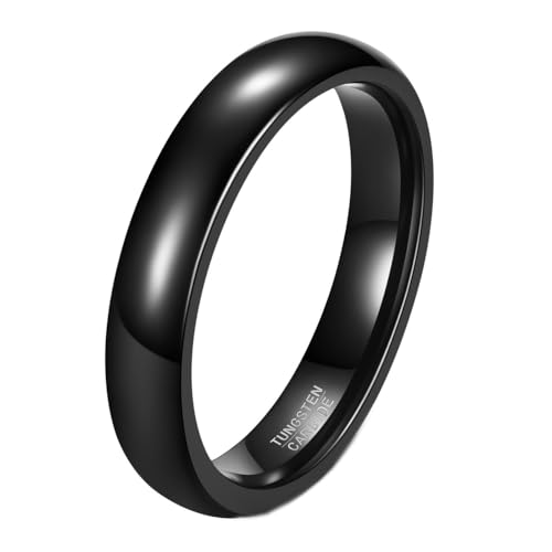 HIJONES Unisex Wolfram Stahl Gebogener Glänzender Ring Versprochenes Hochzeitspaarband 4MM-Schwarz Größe 52 (16.6) von HIJONES