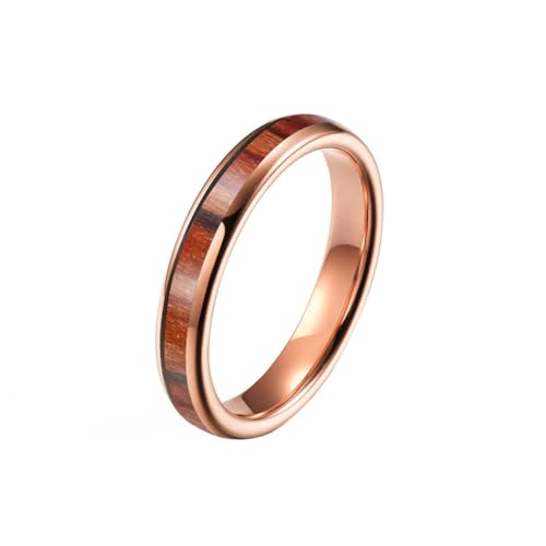 HIJONES Unisex Wolfram Stahl Holz Furnier Ahorn Eingelegt Whisky Fass Dome Ehering Versprechen Verlobung Schmuck 4MM-ROSÉGOLD Größe 65 (20.7) von HIJONES
