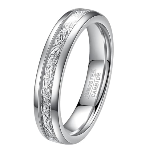 HIJONES Unisex Wolfram Stahl Nebel Meteorit Draht Kugel Wolframkarbid Paar Ring Dome Poliertes Band 4MM-Silber Größe 60 (19.1) von HIJONES