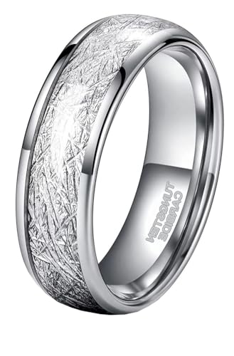 HIJONES Unisex Wolfram Stahl Nebel Meteorit Draht Kugel Wolframkarbid Paar Ring Dome Poliertes Band 6MM-Silber Größe 54 (17.2) von HIJONES