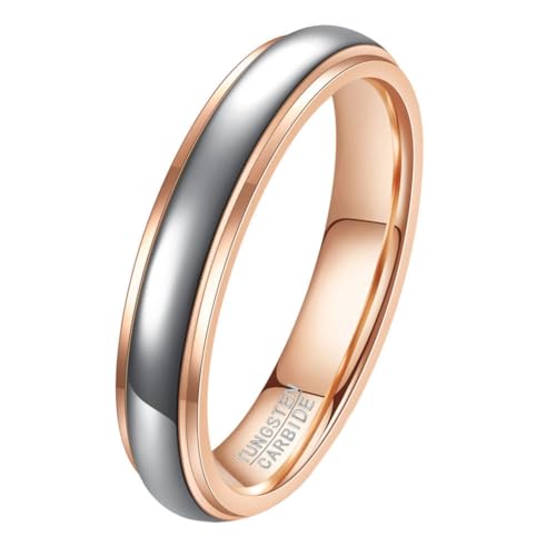 HIJONES Unisex Wolfram Stahl Zweifarbiger Bilateraler Bilateraler Gebogener Kuppelbeschichteter Siegelring Wolframkarbid-Paar-Ehering 4MM-ROSÉGOLD Größe 62 (19.7) von HIJONES