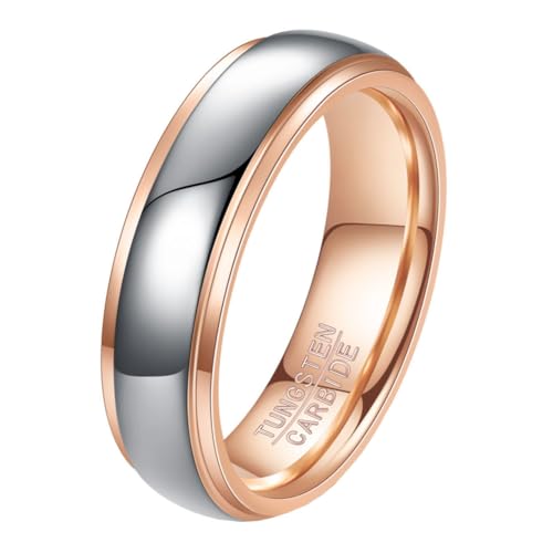 HIJONES Unisex Wolfram Stahl Zweifarbiger Bilateraler Bilateraler Gebogener Kuppelbeschichteter Siegelring Wolframkarbid-Paar-Ehering 6MM-Roségold Größe 65 (20.7) von HIJONES