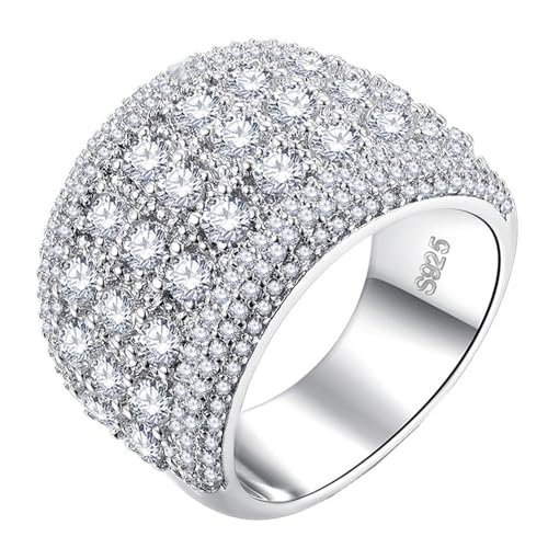 HIJONES Women's 3 Row Cubic Zirkonia Ring Edelstein übertrieben Verlobung Diamant Band Ring Schmuck Größe 52 (16.6) von HIJONES