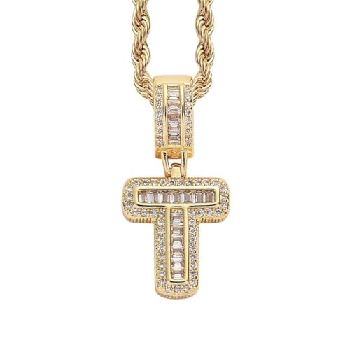 HIJONES Zirkonia 26 Buchstaben Anhänger Kette für Damen Edelstahl Personalisiertes Schmuckstück mit Initialen Gold T von HIJONES