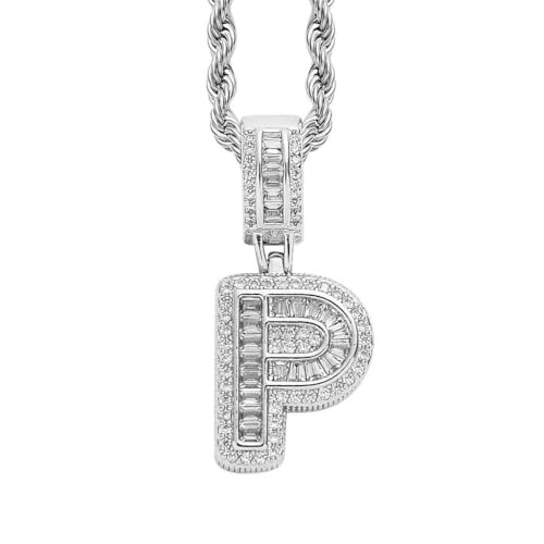 HIJONES Zirkonia 26 Buchstaben Anhänger Kette für Damen Edelstahl Personalisiertes Schmuckstück mit Initialen Silber P von HIJONES