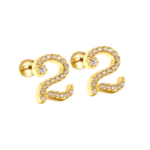 HIJONES Zirkonia Zahl 1-9 Ohrstecker für Frauen Eleganter Ohrschmuck Gold 2 von HIJONES