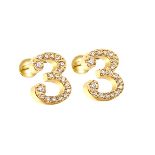 HIJONES Zirkonia Zahl 1-9 Ohrstecker für Frauen Eleganter Ohrschmuck Gold 3 von HIJONES