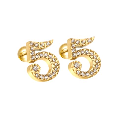 HIJONES Zirkonia Zahl 1-9 Ohrstecker für Frauen Eleganter Ohrschmuck Gold 5 von HIJONES