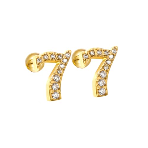 HIJONES Zirkonia Zahl 1-9 Ohrstecker für Frauen Eleganter Ohrschmuck Gold 7 von HIJONES