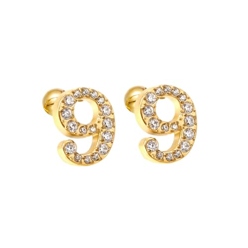 HIJONES Zirkonia Zahl 1-9 Ohrstecker für Frauen Eleganter Ohrschmuck Gold 9 von HIJONES