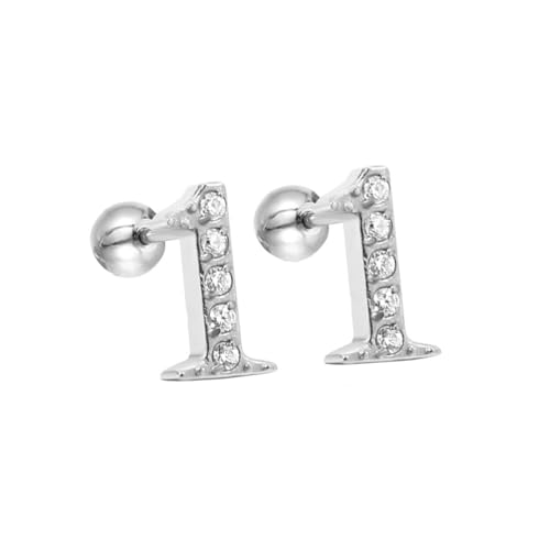 HIJONES Zirkonia Zahl 1-9 Ohrstecker für Frauen Eleganter Ohrschmuck Silber 1 von HIJONES