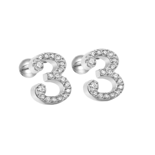 HIJONES Zirkonia Zahl 1-9 Ohrstecker für Frauen Eleganter Ohrschmuck Silber 3 von HIJONES