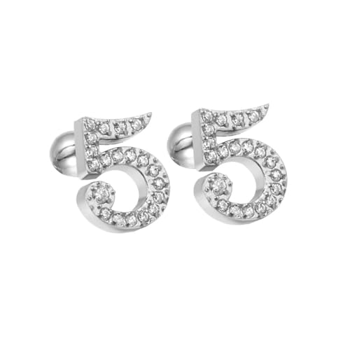 HIJONES Zirkonia Zahl 1-9 Ohrstecker für Frauen Eleganter Ohrschmuck Silber 5 von HIJONES