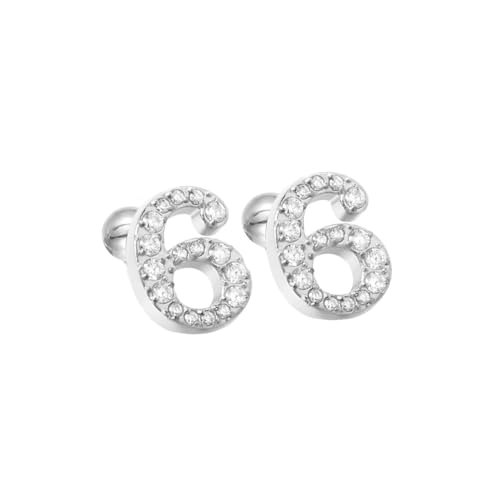 HIJONES Zirkonia Zahl 1-9 Ohrstecker für Frauen Eleganter Ohrschmuck Silber 6 von HIJONES